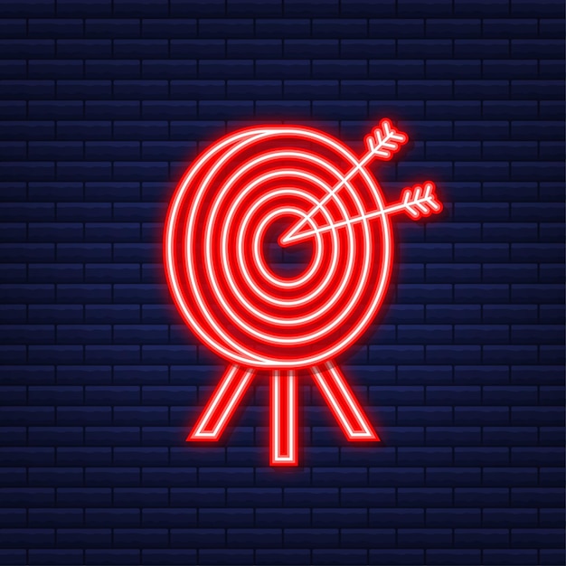 Vector target with an arrow icon concept market goal. neon icon. vector illustration.