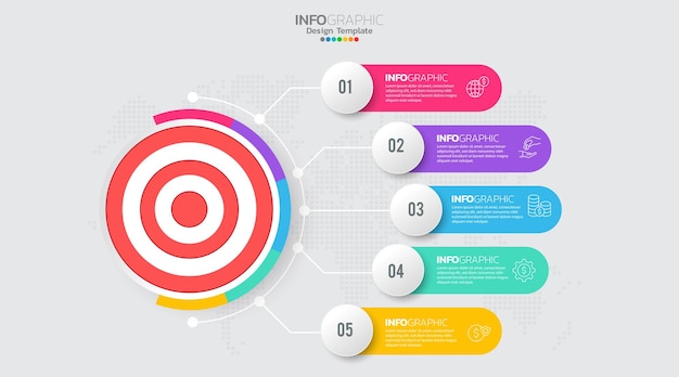 Target with five steps to your goal infographic template for web business presentations