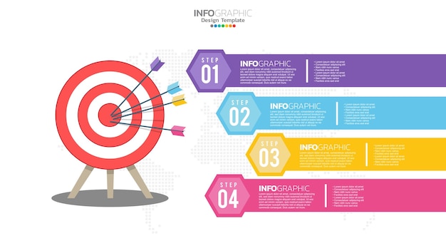 Target con quattro passaggi per il tuo modello di infografica obiettivo per presentazioni web aziendali