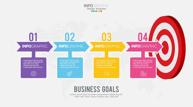 Target con quattro passaggi per il tuo modello di infografica obiettivo per presentazioni web aziendali