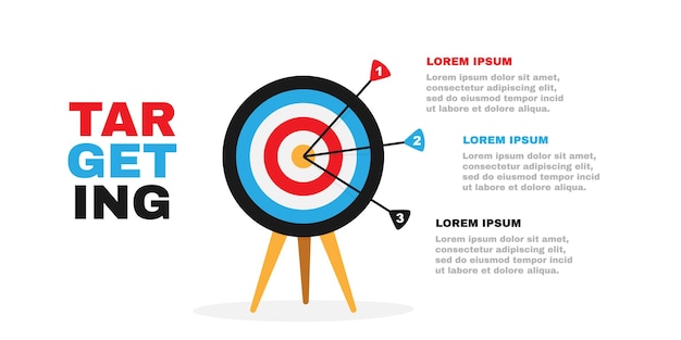 Obiettivo con illustrazione di affari in tre fasi