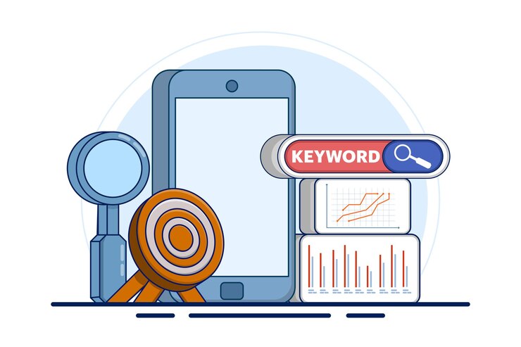 Vector targeted keywords concept for seo to improve search engine rankings for web content