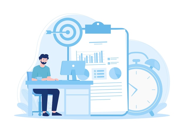 Vector targeting employee working hours trending concept flat illustration