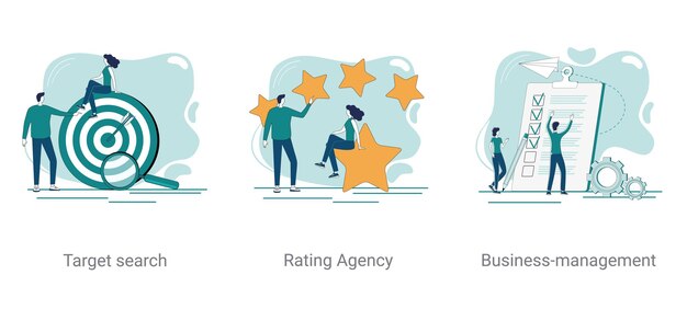 Targeting rating agency and business management A set of vector illustrations on a business theme