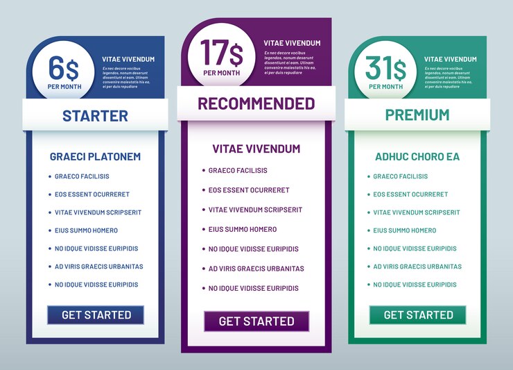 Vector tariff plans comparison. recommended tariffs, price list banners and prices plan template  illustration