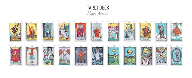 tarot card colorful deck major arcana set part vector hand drawn engraved style occult and alc