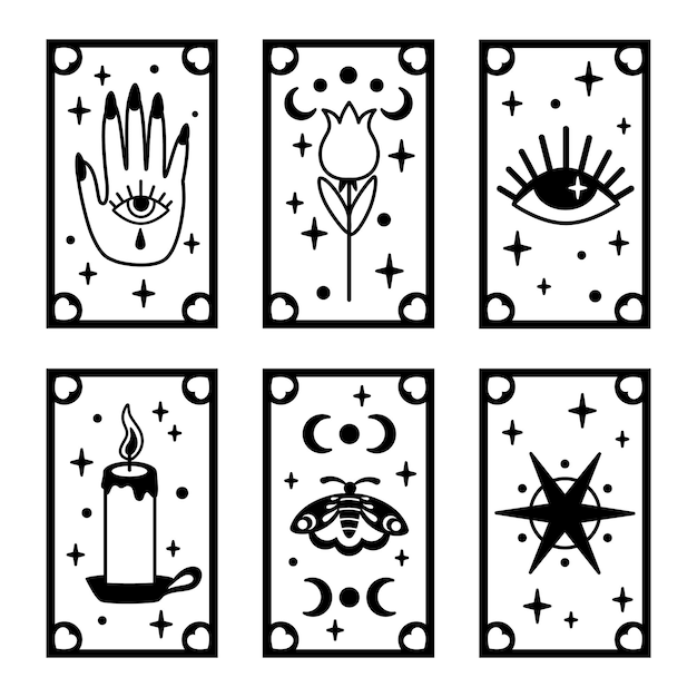 Tarot card style design Black esoteric cards on a white background