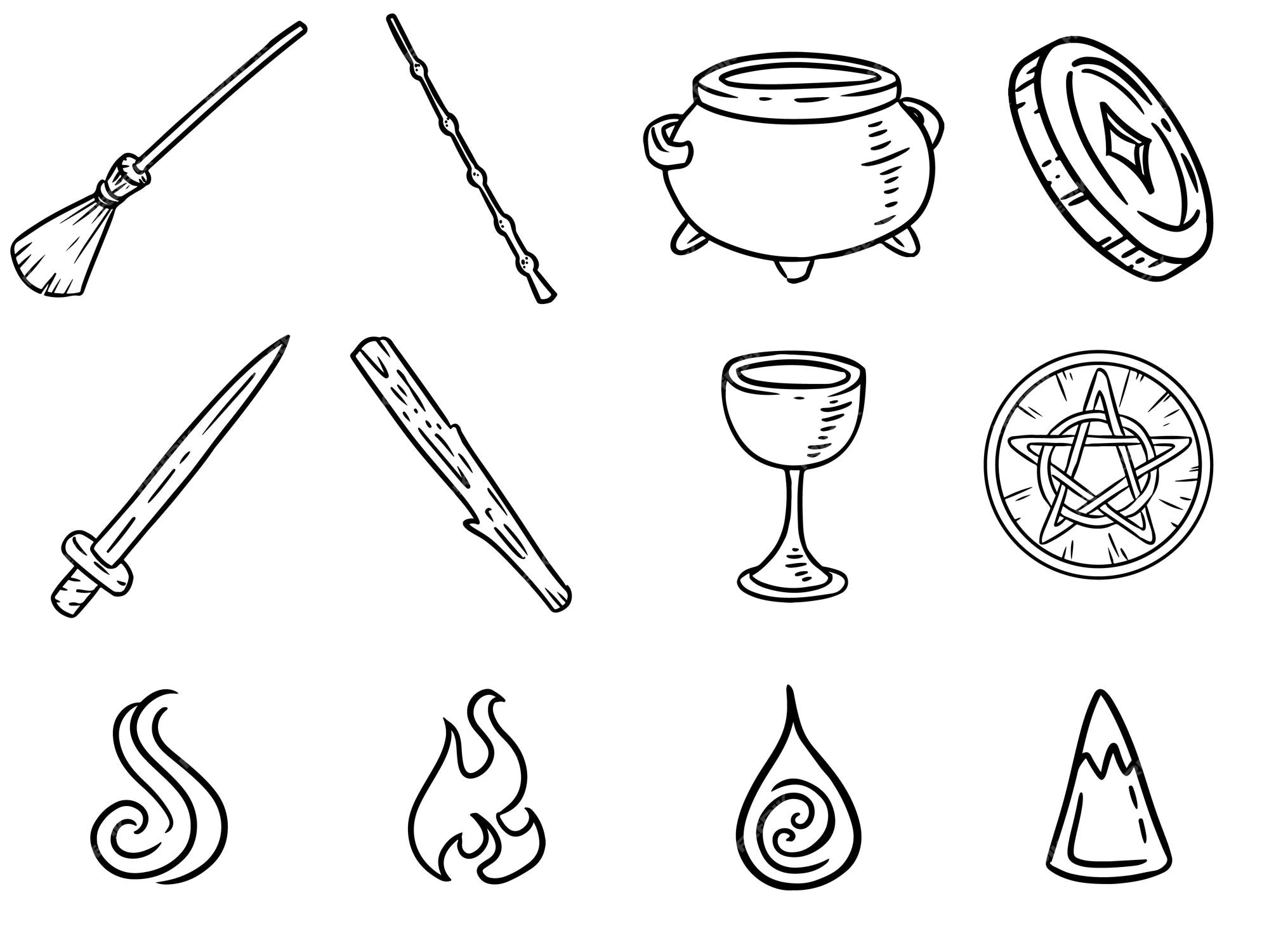 Premium Vector | Tarot cards four symbols cups swords wands pentacles four elements fire water earth air cute cartoon tarot deck doodles media highlights graphic vector symbols isolated on white background Premium Vector | Tarot cards four symbols cups swords wands pentacles four elements fire water earth air cute cartoon tarot deck doodles media highlights graphic vector symbols isolated on white background