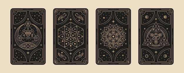 Tarot cards Gypsy card witches symbol for lovers mystical ritual Divination and astrology magical frames set line magic graphics Tidy occult vector elements