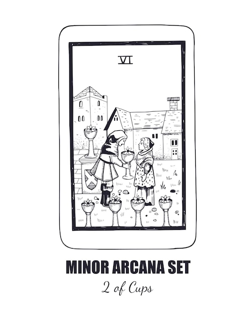 Vector tarot hand drawn minor arcana vector set 6 of cups