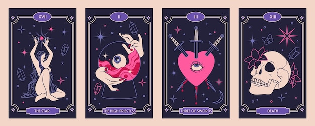 Tarot kaart frame Eye magische hart scull en naakt vrouw lichaam Design esoterische illustratie maan achtergrond mystiek patroon ontwerp Poster astrologie boho goud occult Vector symbool