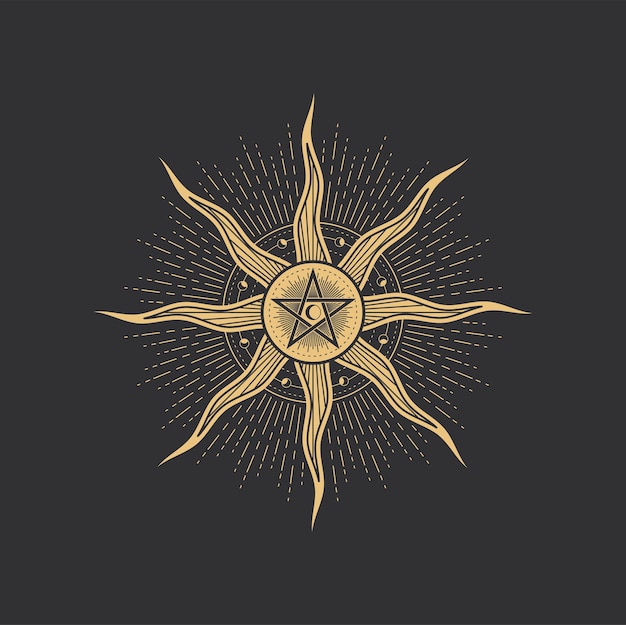 Vector tarot pentagram symbol sun moon esoteric magic