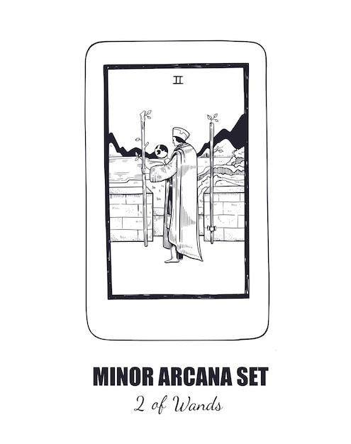 Vector tarot set vector hand drawn minor arcana 2 of wands