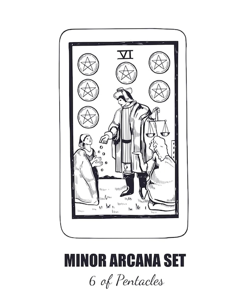 Tarot vector hand drawn Minor Arcana set 6 of Pentacles