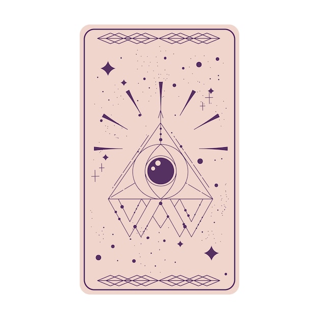 Vector tarotkaart met mystieke oogpiramide geïsoleerd boho esoterische tarotkaart met oog en ster vector illustratie heilige geometrie hemelse driehoek