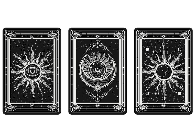 Vector tarotkaarten achterkant met esoterische en mystieke symbolen die allemaal oog zon en maan tovenarij tekenen vector zien