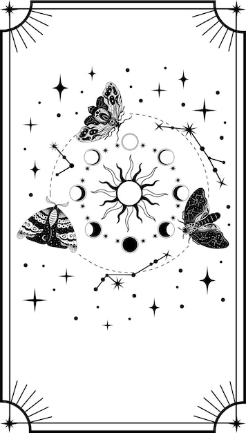 Tarotkaarten Mystieke poster Waarzeggerij Grote Arcana dek Vectorillustratie