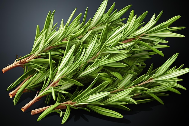 Vector tarragon herbs on black background close up top view