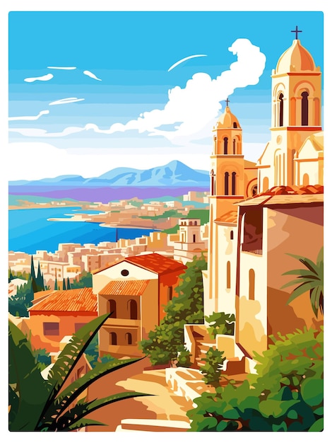 Vector tarragona spain vintage travel poster souvenir postcard portrait painting wpa illustration