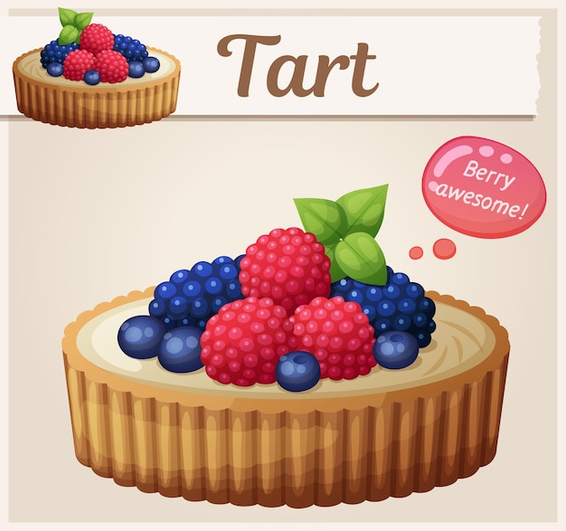 Tart dessert with berries icon Cartoon vector illustration