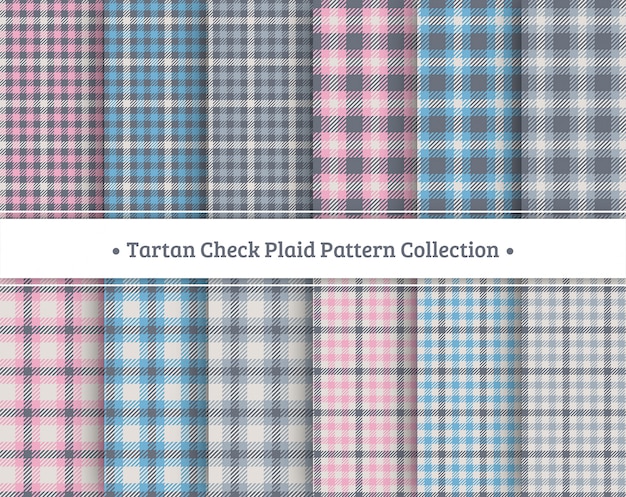 Vector tartan check plaid seamless pattern set
