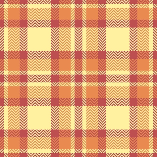 Текстильный узор тартана из текстурной клетчатой ткани с фоновым бесшовным вектором проверки в желтом и красном цветах