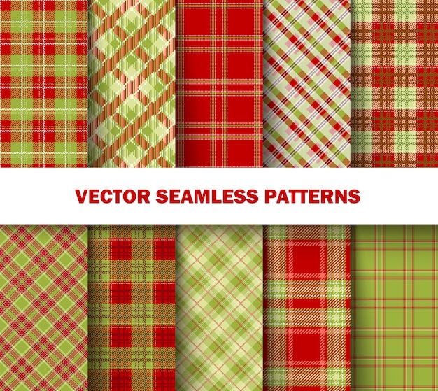 Vector tartan patterns in green and red colors