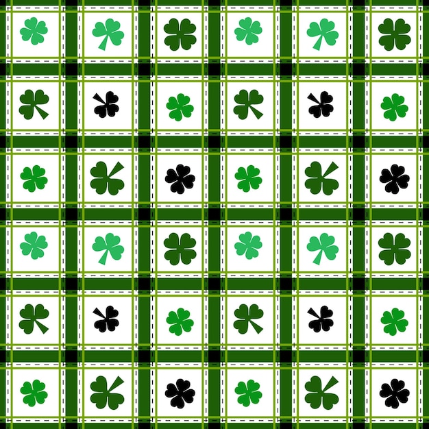 Tartan seamless pattern for saint patricks day with shamrocks