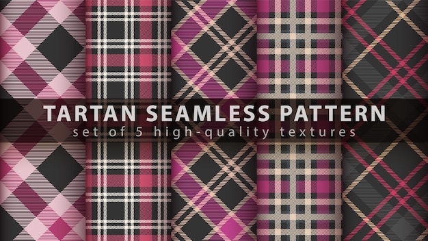 Tartan textiel naadloos patroon instellen. Hand tekenen