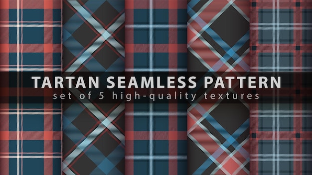 Tartan textiel naadloos patroon instellen. Hand tekenen