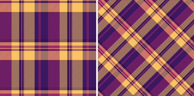 Tartan vector textile of fabric pattern plaid with a check texture background seamless set in night colors