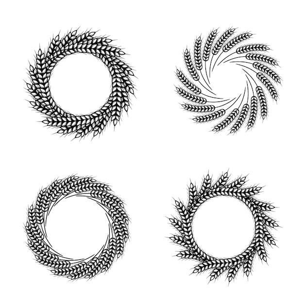 Vector tarwekransen instellen zwart geïsoleerd op een witte achtergrond vectorillustratie