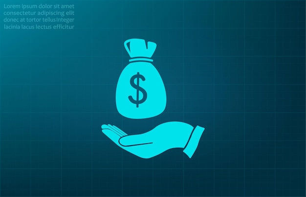 Tas met geld op de hand financieel symbool vector illustratie op blauwe achtergrond Eps 10