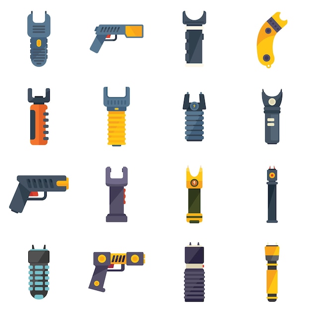 Taser icons set flat vector Police gun