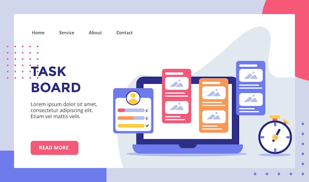 Доска задач на мониторе монитора кампания ноутбука для шаблона целевой страницы домашней страницы веб-сайта баннер с современной иллюстрацией