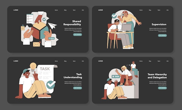 Task delegation set engaging images illustrating the intricacies of shared responsibility