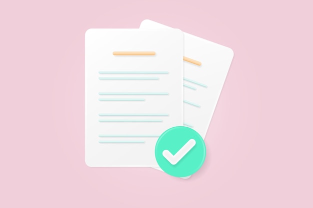 タスクが完了しました 紙の束 確認または承認されたドキュメント ウェブサイトのモバイルアプリのプレゼンテーションやその他のプロジェクトにすぐに使用できるデザイン 3d ベクターイラスト