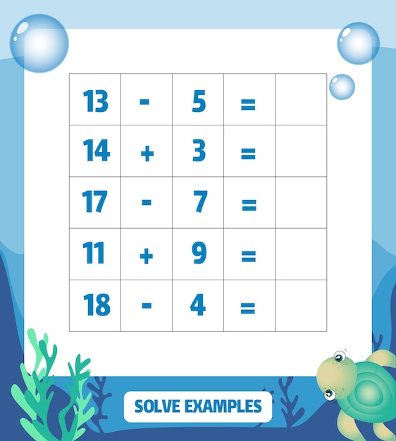 Task for kids Addition and subtraction