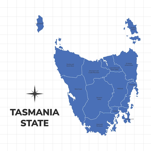 Illustrazione della mappa dello stato della tasmania mappa dello stato in australia