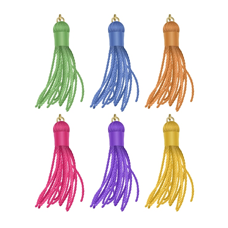 वेक्टर tassels accessories. tassel trinket, handbag embellishments and fashion key chain isolated
