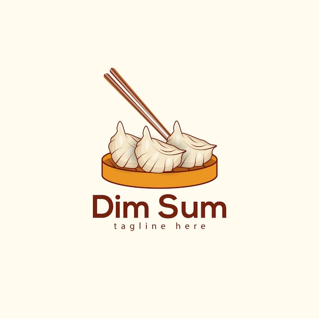 Вектор Попробуйте здоровую иллюстрацию логотипа dim sum с палочками для еды в бамбуковой тарелке hiquality premium dim