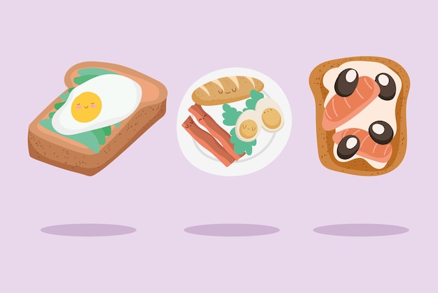 Vector tasty breakfast cute icons