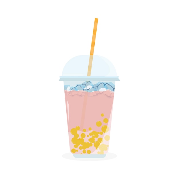 Tasty Bubble tea. Asian Taiwanese drink. Cartoon style. Flat design. Vector