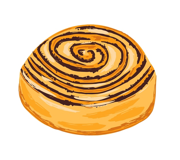 Tasty bun with cinnamon in cartoon hand drawn syle