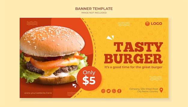 Tasty burger banner template for fast food restaurant