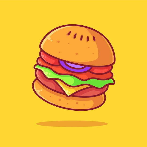 맛 있는 햄버거 로고 벡터 아이콘 그림 레스토랑에 대 한 평면 스타일에 프리미엄 패스트 푸드 로고