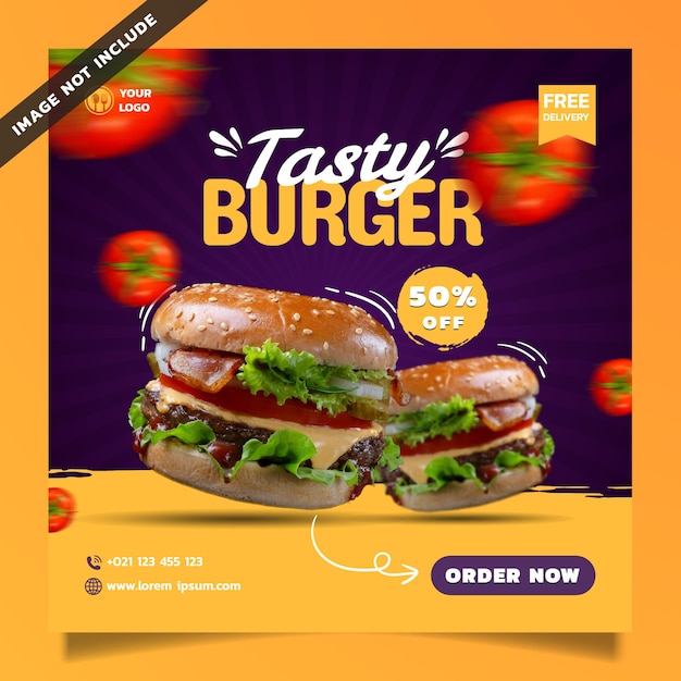 Vector tasty burger social media post template design