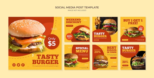 Tasty burger social media post template for fast food restaurant