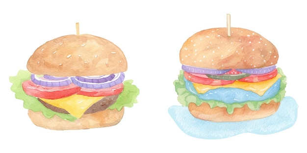 tasty burger watercolor vector illustration 20