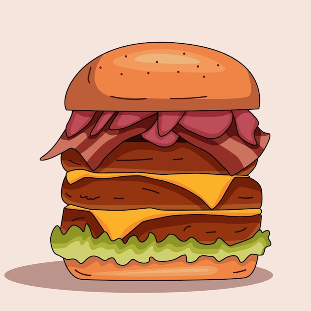 Vector tasty burger with meat . vector isolated object